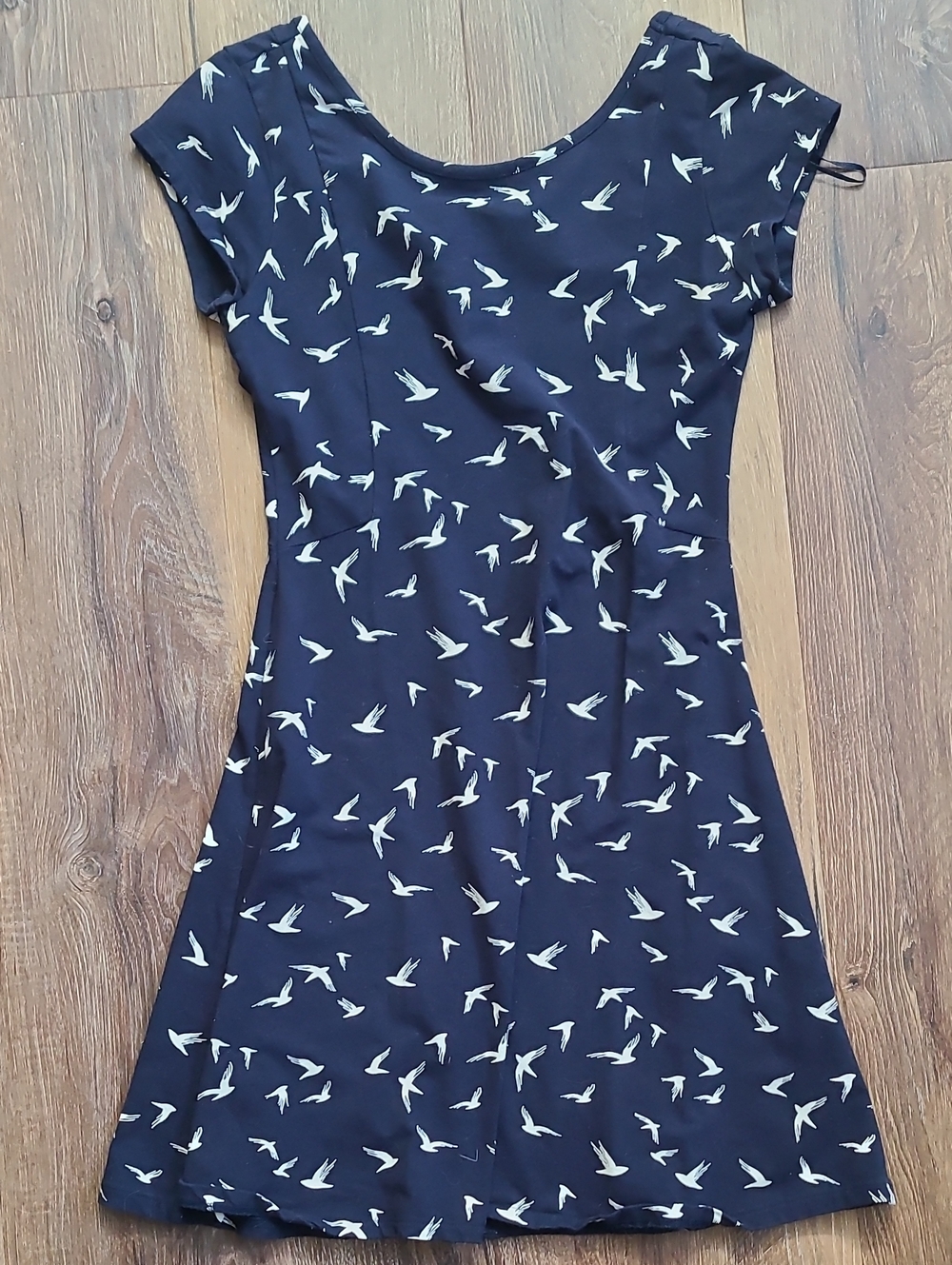 Navy Mini Dress with White Bird Print